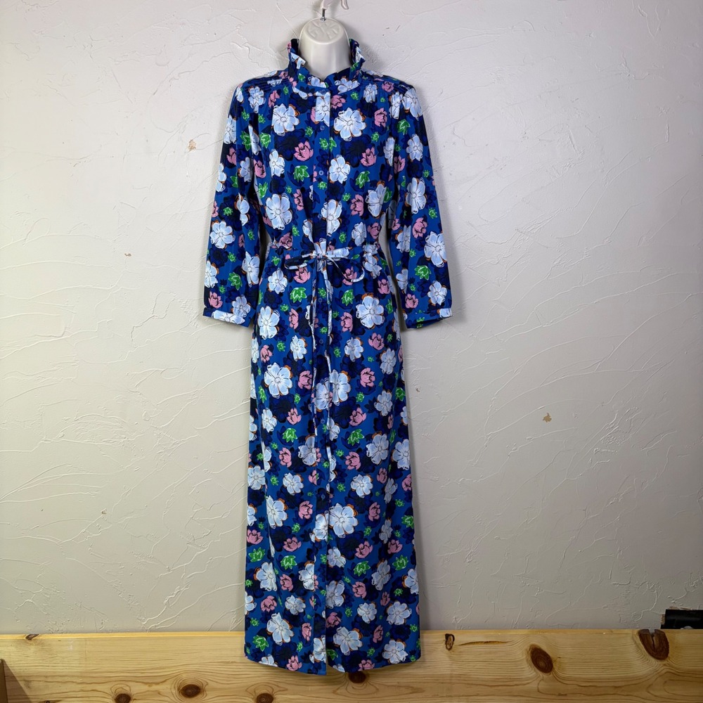 Banana Republic Floral Maxi Dress Women 10 Blue Ruffle Neck Long Sleeve Boho